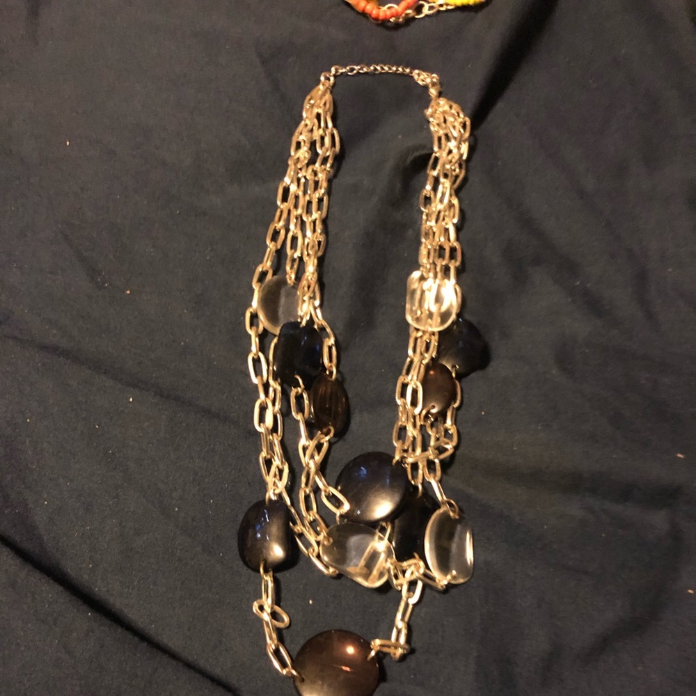 Silver 4 chain multi colored necklace